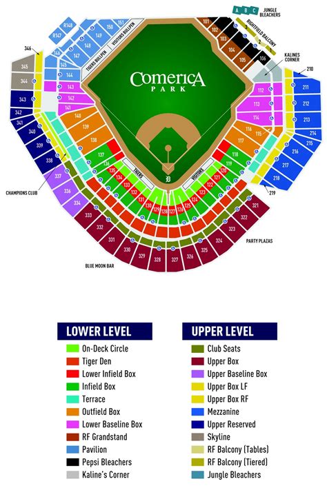 Comerica Park seating charts for all events including google. Seating charts for Detroit Tigers.. 
