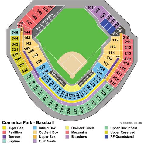 Comerica park seating arrangement. Tiger Den Seats. -. Tiger Den seats are among the most popular and desirable seating options at Comerica Park. These seats offer an elevated view of the field from the infield. Fans will enjoy some of the best views of Tigers baseball while remaining fully under cover. Lettered rows A-H in sections TD120 through TD135 make up the Tiger Den seats. 
