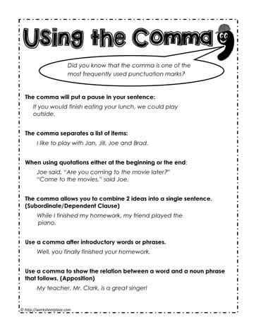 Comma Rules Further Exercise PDF
