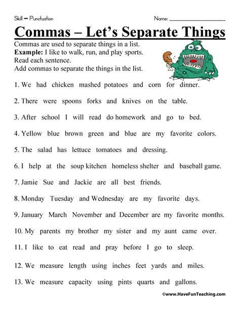 Comma Worksheet