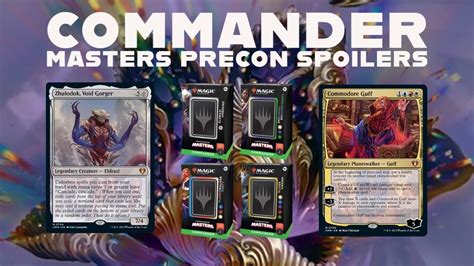 Commander masters spoilers precon. Feb 20, 2023 · Introducing Commander Masters. Check out set details and card previews for this summer release. Magic ’s most popular format—Commander—is getting its first Masters treatment. Releasing on August 4, 2023, Commander Masters combines power and style to give players access to beloved Commander staples and new ways to express … 