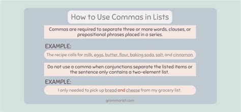 Commas in a list examples