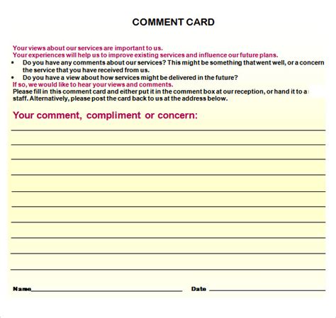 Comment Card Template Word DocTemplates