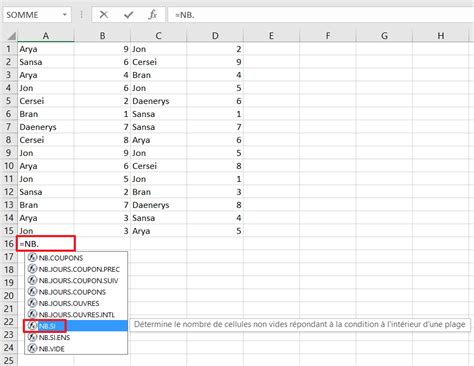 Comment connaître le nombre d’occurrences d’un élément sur Excel