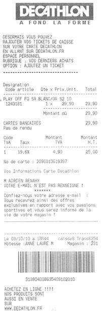 Comment retrouver un ticket de caisse Decathlon?