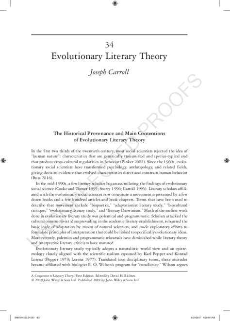 Comments on Joseph Carroll s Chapter 2018 Evolutionary Literary Theory