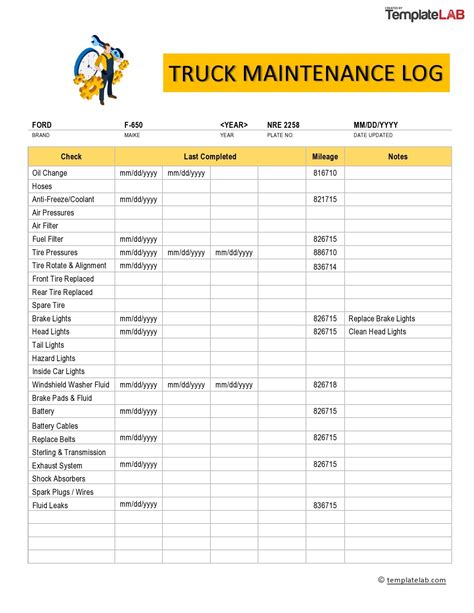 Commercial Truck Maintenance Schedule Template