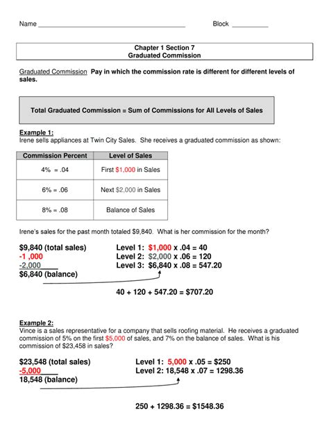 Commissions and graduated commissions 1 answer key mathworksheetsland. 45 per hour fo...