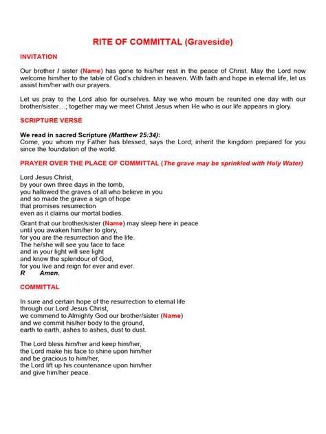 Committal service verses.  SCRIPTURE VERSE Prayer of Committal 327 The minister ...