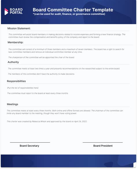 Committee Charter Template Database Letter Templates