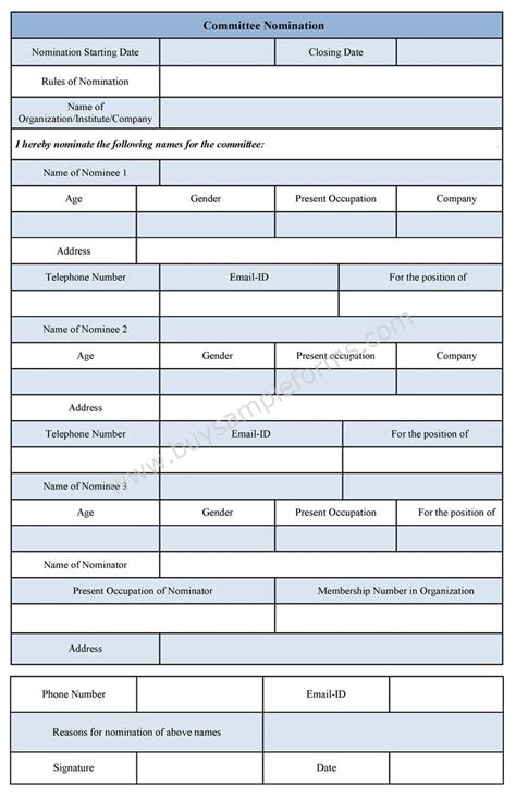 Committee Nomination Form Sample Forms
