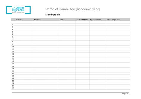Committee membership list template in Word and Pdf formats