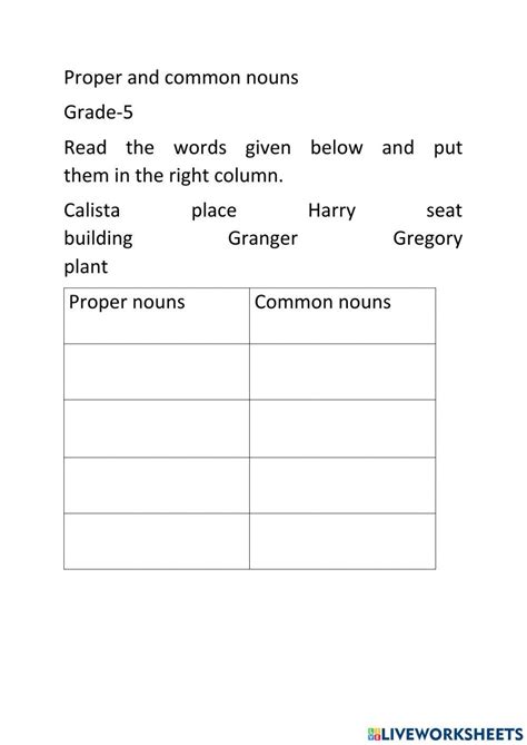 Common And Proper Nouns Worksheet For Class 4