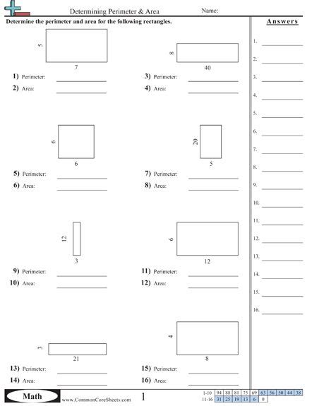 Common Core Sheets Area
