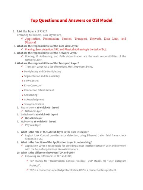 Common Questions and Answers on the OSI Network Model
