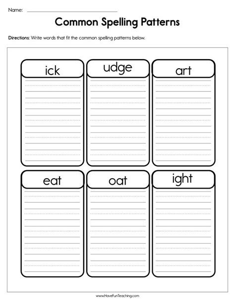 Common Spelling Patterns Worksheet by Teach Simple