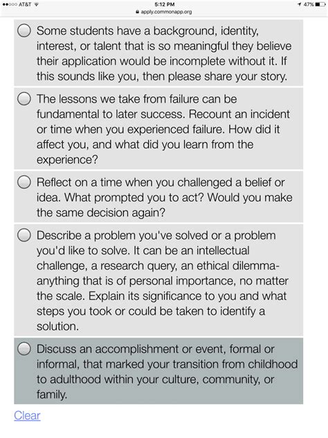 Common app essay prompts. When it comes to the Common App essay prompts, understanding the nuances of each one is essential.These prompts are carefully crafted to elicit unique and personal responses from applicants. They are designed to give you the opportunity to share something meaningful about yourself, to delve into your experiences, and to showcase … 