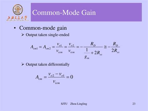 Common-mode Analysis (contd.) Common-mode voltage gain: ic o o ic oc cm v v v v v a. 2. 1. 2 +. = = In common–mode, v o1. = v o2. , then: ic o cm v v a. 1. = .... 