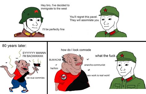 Communist wojak. Wojak ( / ˈwoʊdʒæk / WOH-jak; from Polish wojak [ˈvɔjak], loosely 'soldier' or 'fighter'), also known as Feels Guy, is an Internet meme that is, in its original form, a simple, black-outlined cartoon drawing of a bald man with a wistful expression. The origin of the Wojak illustration is unknown. [1] 
