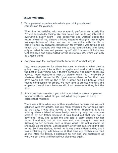 Community Humanity Activity Output ESSAY WRITING. Tell a personal