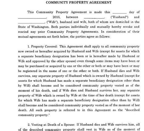 Community Property Washington State Community Property Agreement