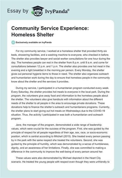 Community Service Experience: Homeless Shelter Essay