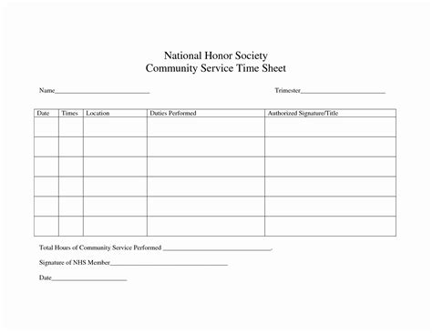 Community Service Hours Form Template earthbase