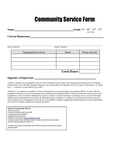Community Service Sheet For Court Template LAB