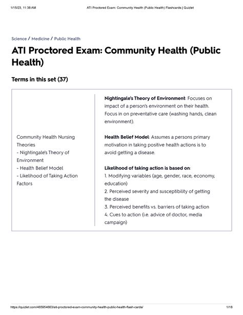Community health ati proctored exam quizlet. It is a good place to share knowledge. ATI COMMUNITY HEALTH PROCTORED EXAM 2022 (LATEST, VERIFIED AND 100% CORRECT ANSWERS a nurse of a community clinic is preparing an educational guide about cultural variances in expression of pain. which of the following information should the nurse include? 1. 