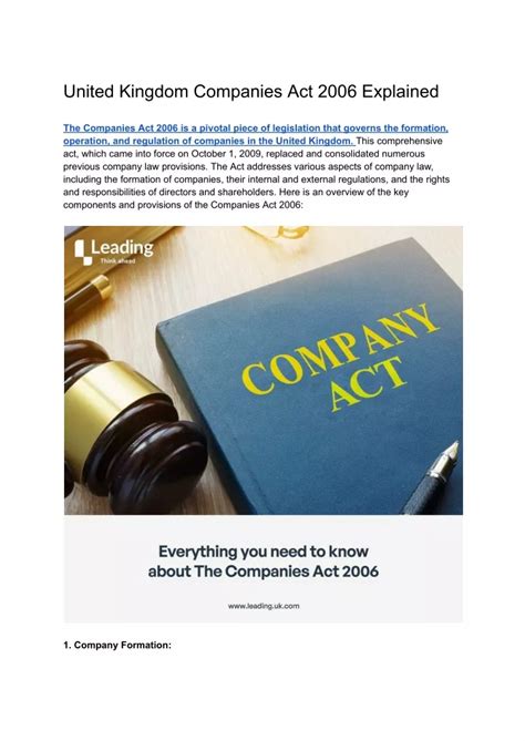 Companies Act 2006 United Kingdom [2006] Britannica