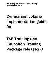 Companion volume implementation guide for TAE Training …