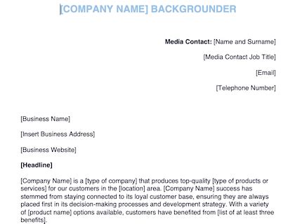 Company backgrounder format.  The section typically includes details o...