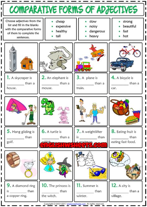 Comparative Forms of Adjectives ESL Grammar Test For Kids