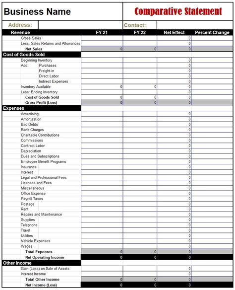 Comparative Statement Template Free Word & Excel Templates