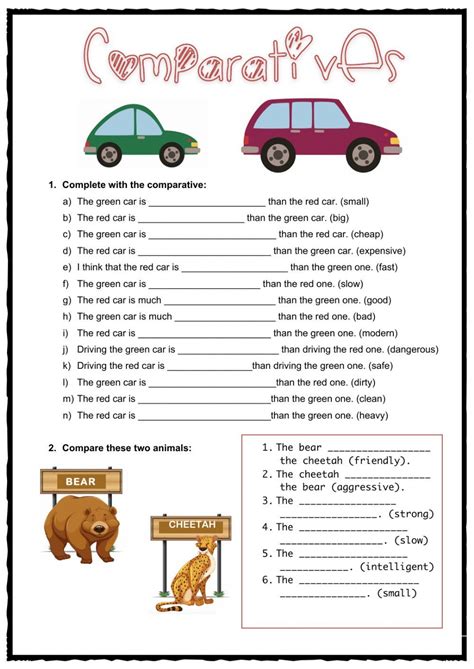 Comparative Worksheet Grade 4