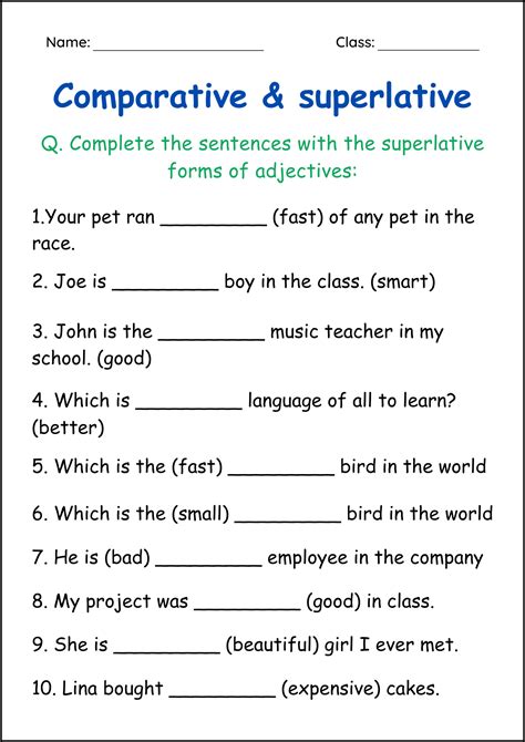 Comparative and Superlative Adjectives Worksheet ReWriting Advanced