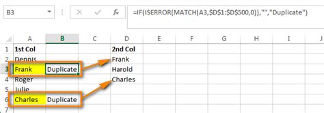 Compare two column in excel for duplicates