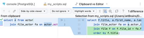Compare two sql queries for differences.  Compare two SQL queries side by side...