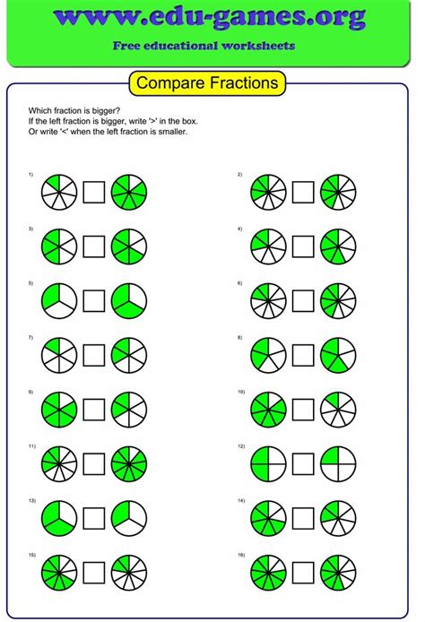 Comparing Fractions Free Activity Sheet