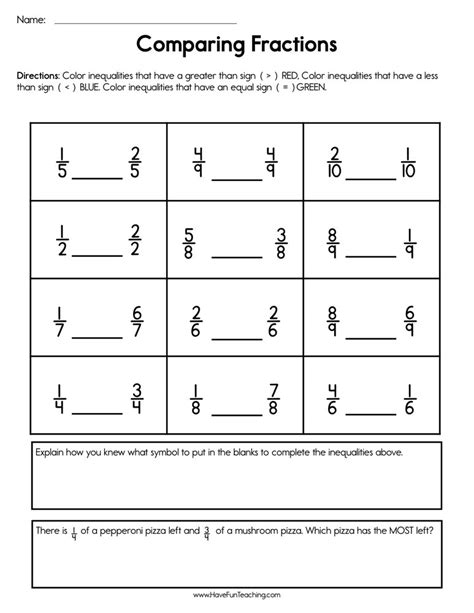 Comparing Fractions Worksheet by Teach Simple