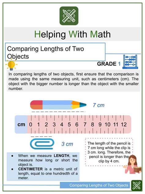 Comparing Lengths of Two Objects 1st Grade Math Worksheets Helping