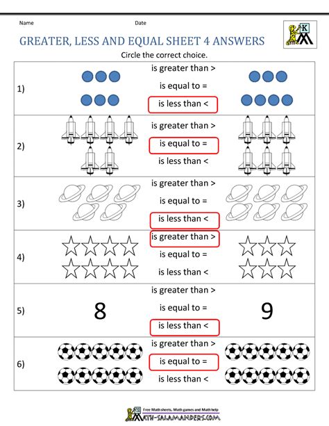 Comparing Numbers Worksheet Comparing Numbers and Amounts up to 10