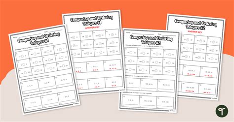 Comparing and Ordering Integers Worksheet Teach Starter
