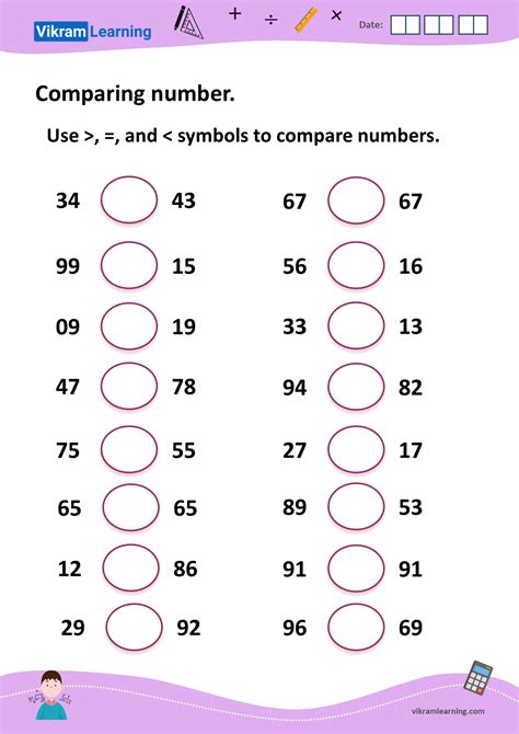 Comparing and Ordering Numbers Up to 100 Worksheet Maths Year 1