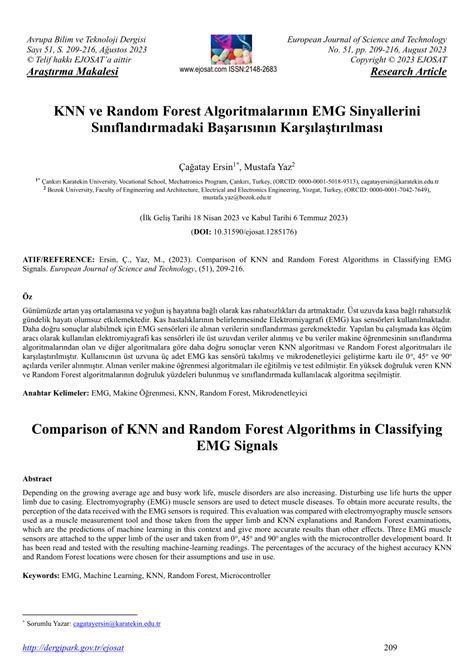 Comparison of KNN and Random Forest Algorithms in Classifying EMG .