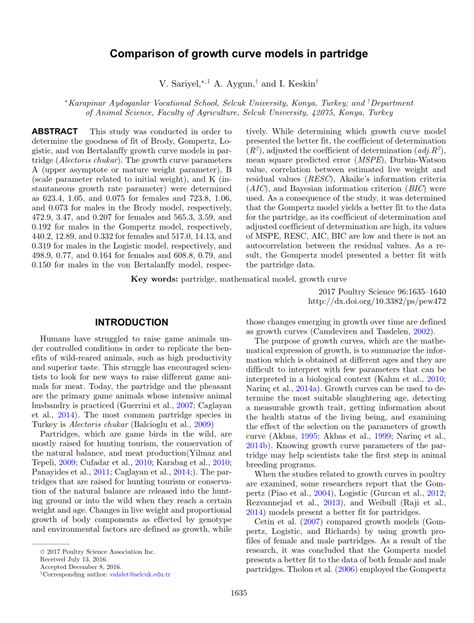 Comparison of growth curve models in partridge - PubMed