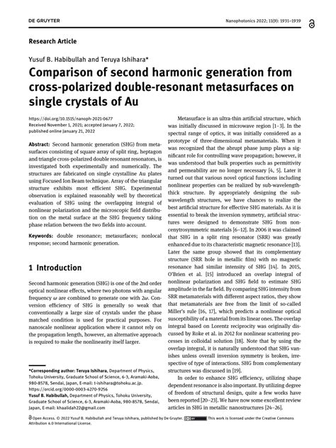 Comparison of second harmonic generation from crosspolarized double