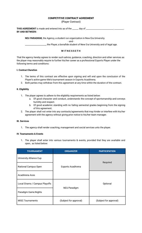 Competitive Contract AgreementSample For Esports MPL for students