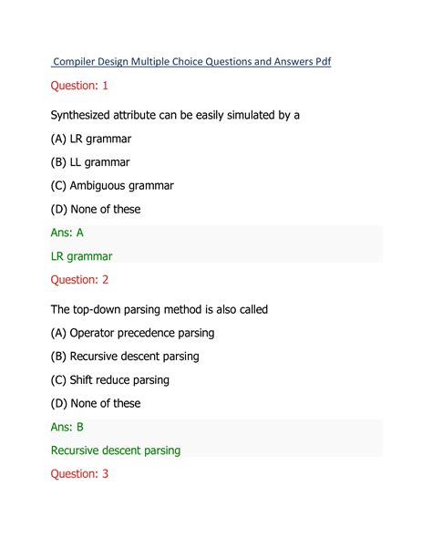 Compiler Design Multiple choice Questions and Answers-Topdown Parsing